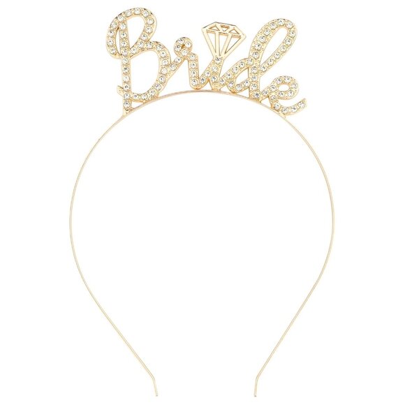 Other - Bride Headband, Gold Bride Tiara, Bride To Be Headband, Rhinestone Bachelorette